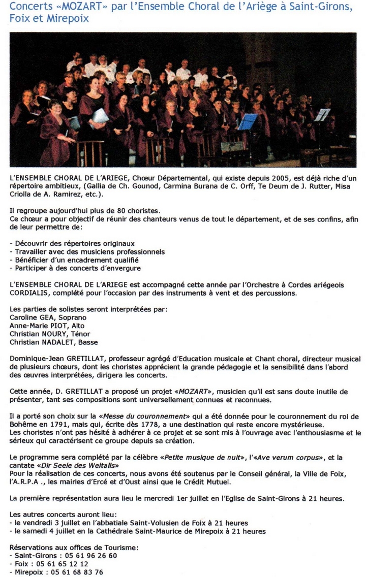 Concert Mozart - article Ariège News.